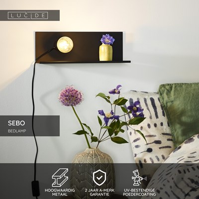 Lucide SEBO - Bedlamp / Wandlamp - 1xE27 - Zwart